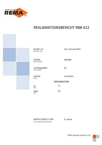 REKLAMATIONSBERICHT RB# 412