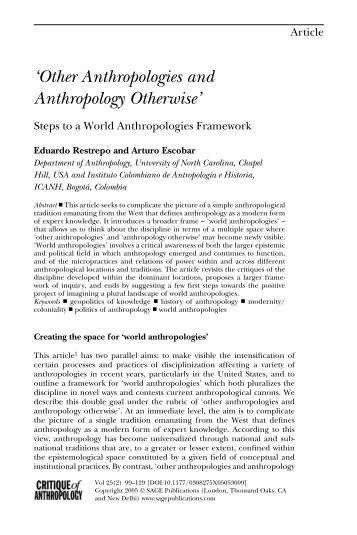 ‘Other Anthropologies and Anthropology Otherwise’