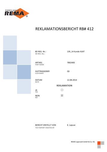 REKLAMATIONSBERICHT RB# 412