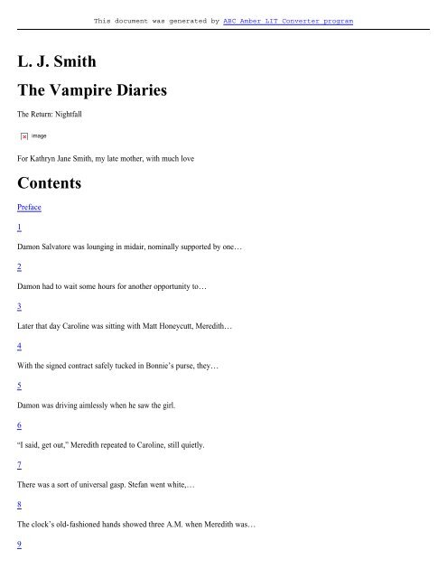 L J Smith The Vampire Diaries Contents