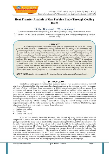 Heat Transfer Analysis of Gas Turbine Blade Through Cooling Holes