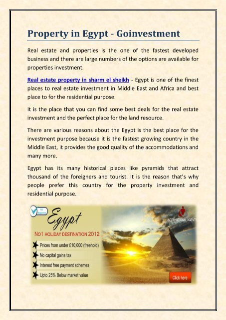 Property in Egypt - Goinvestment