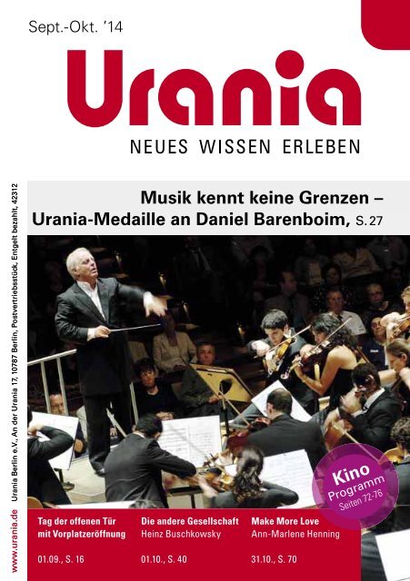 Urania Berlin e.V.- Programm September und Oktober 2014