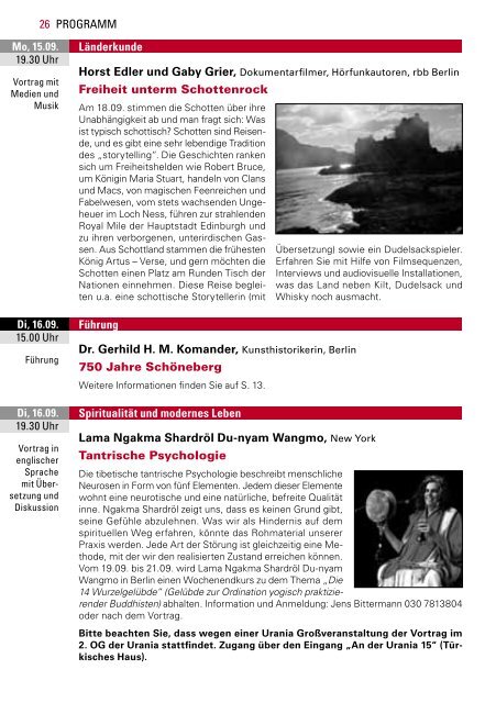 Urania Berlin e.V.- Programm September und Oktober 2014