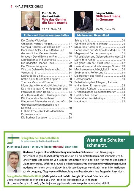 Urania Berlin e.V.- Programm September und Oktober 2014