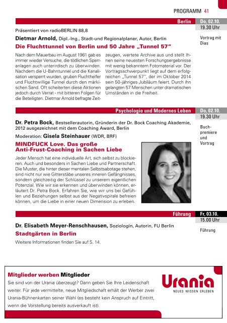 Urania Berlin e.V.- Programm September und Oktober 2014