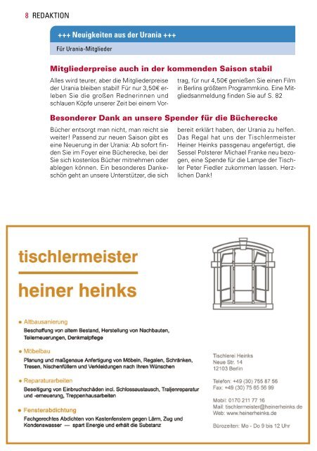 Urania Berlin e.V.- Programm September und Oktober 2014