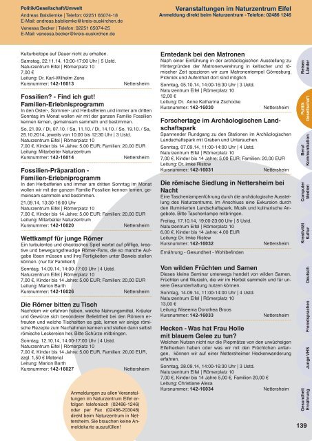 Programm 2. Semester vhs Kreis Euskirchen