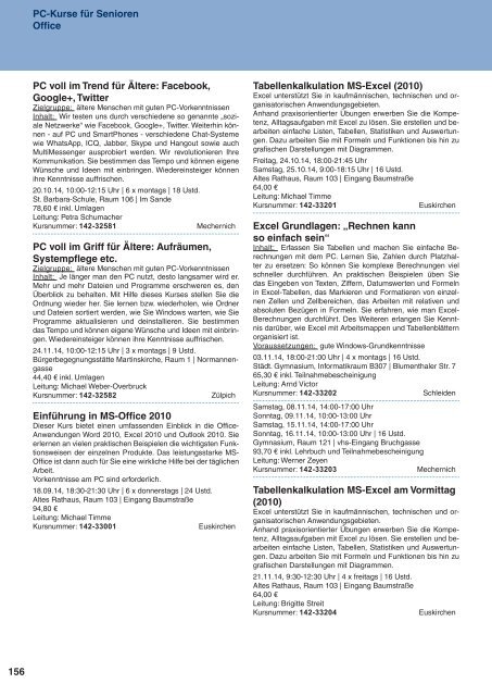 Programm 2. Semester vhs Kreis Euskirchen