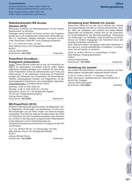 Programm 2. Semester vhs Kreis Euskirchen