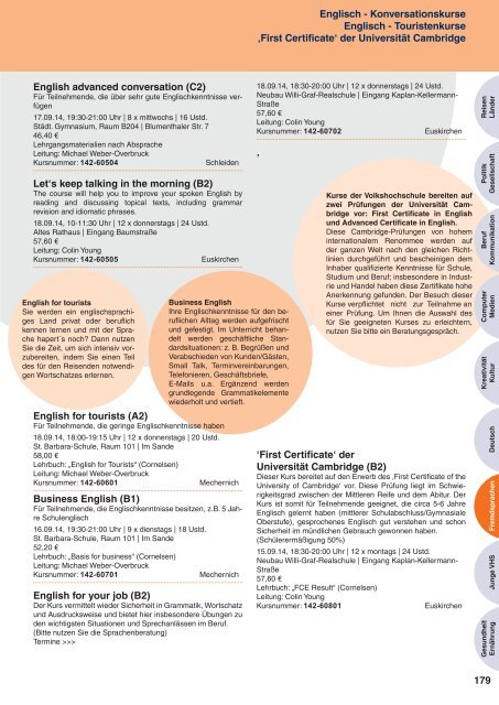 Programm 2. Semester vhs Kreis Euskirchen