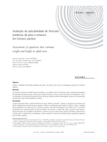 Assessment of equations that estimate weight and height in adult men