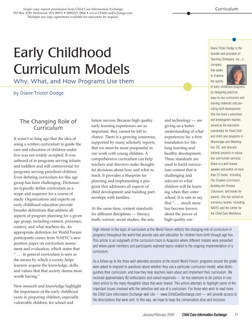 Early Childhood Curriculum Models