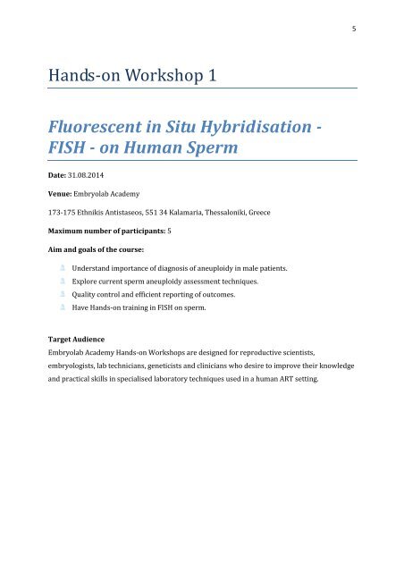 WORKSHOP BOOK Fluorescent in Situ Hybridisation - FISH - on Human Sperm