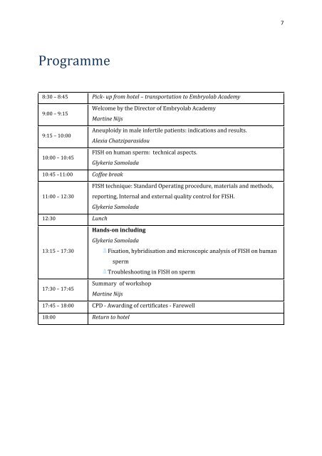 WORKSHOP BOOK Fluorescent in Situ Hybridisation - FISH - on Human Sperm