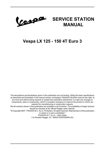 SERVICE STATION MANUAL Vespa LX 125 - 150 4T Euro 3