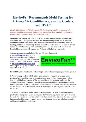 EnviroFry Recommends Mold Testing for Arizona Air Conditioners, Swamp Coolers, and HVAC