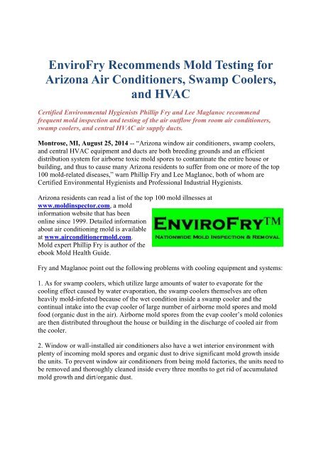 EnviroFry Recommends Mold Testing for Arizona Air Conditioners, Swamp Coolers, and HVAC