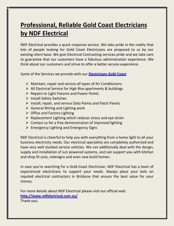 Professional, Reliable Gold Coast Electricians by NDF Electrical