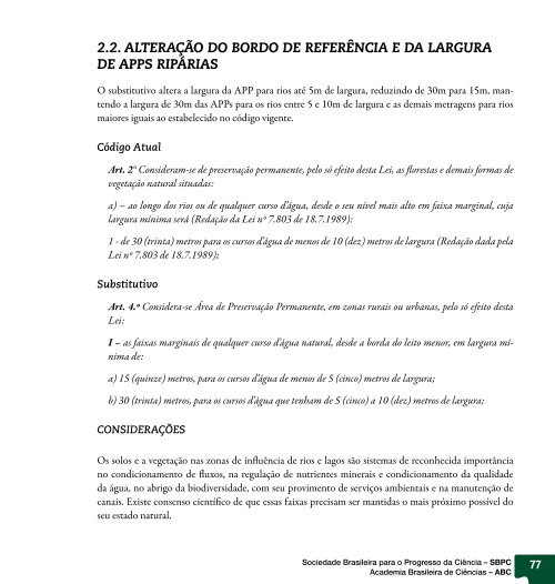 O CÓDIGO FLORESTAL E A CIÊNCIA Contribuições Para o Diálogo