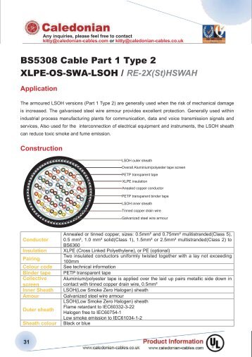 BS5308 Cable Part 1 Type 2 XLPE-OS-SWA-LSOH /