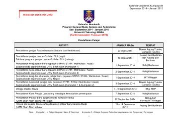 Kalendar Akademik Kump B September 2014 - Januari 2015