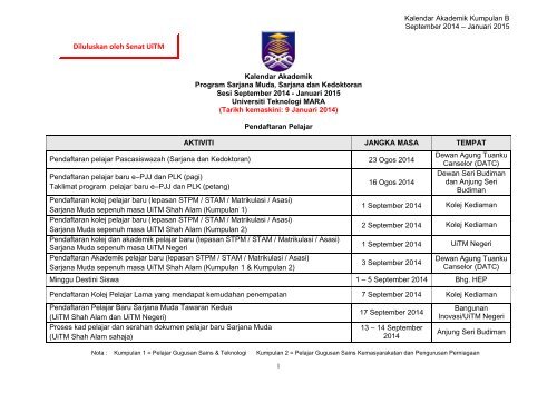 Kalendar Akademik Kump B September 2014 - Januari 2015