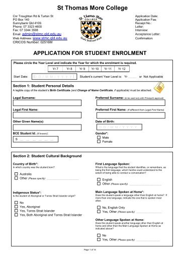 Enrolment App and Checklist.pdf - St Thomas More College