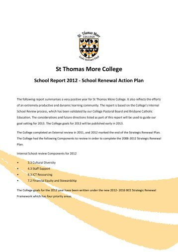 School Renewal Action Plan - St Thomas More College