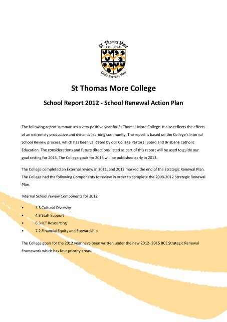 School Renewal Action Plan - St Thomas More College