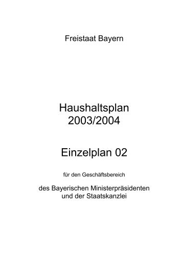 Einzelplan 02 - Bayerisches Staatsministerium der Finanzen - Bayern