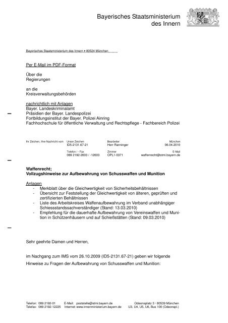 Vollzugshinweise zur Aufbewahrung von Schusswaffen und ...