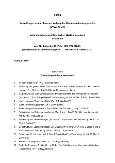 Verwaltungsvorschriften zum Vollzug des Wohnungsbindungsrechts ...