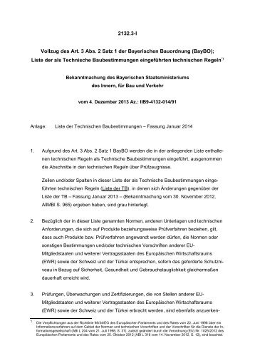 Liste der technischen Baubestimmung - Fassung Januar 2014