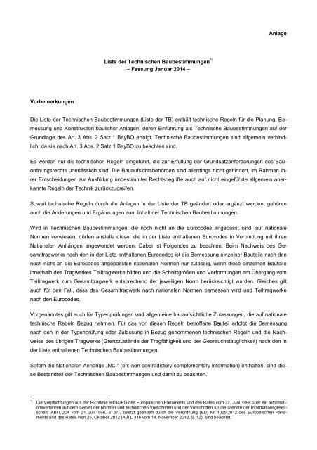 Liste der technischen Baubestimmung - Fassung Januar 2014