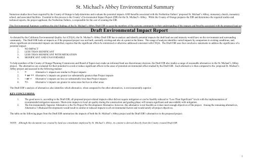 EIR Summary - St. Michael's Abbey