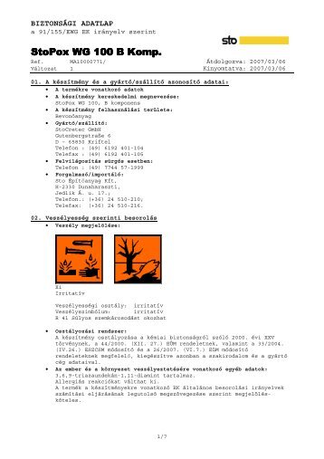 StoPox WG 100 B Komp. - Sto ÃpÃ­tÅanyag Kft.