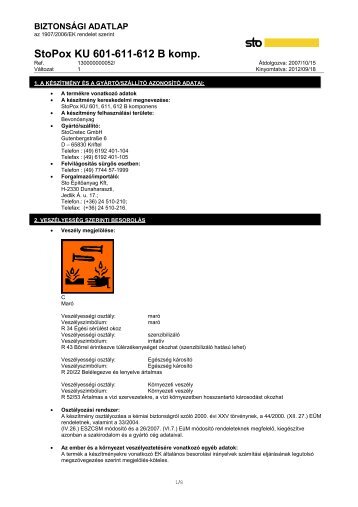 StoPox KU 601, 611, 612 B komp. BiztonsÃ¡gi adatlap
