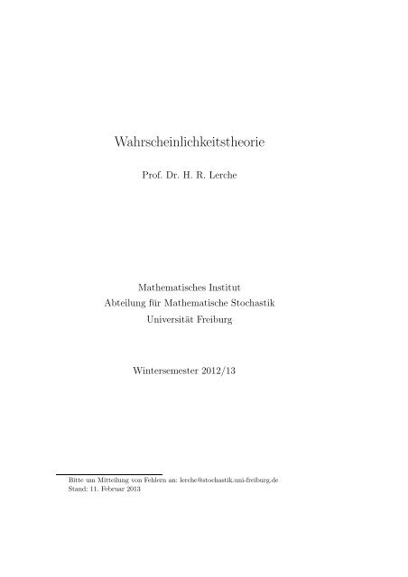 Wahrscheinlichkeitstheorie - Abteilung fÃ¼r Mathematische Stochastik