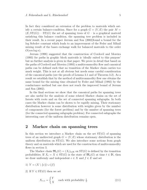 Analysis of Markov chain algorithms on spanning trees, rooted ...