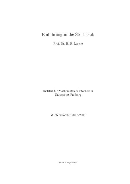 EinfÃ¼hrung in die Stochastik, Prof. Lerche - Abteilung fÃ¼r ...