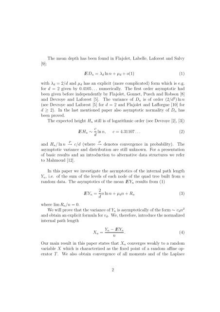 On the Internal Path Length of dâdimensional Quad Trees