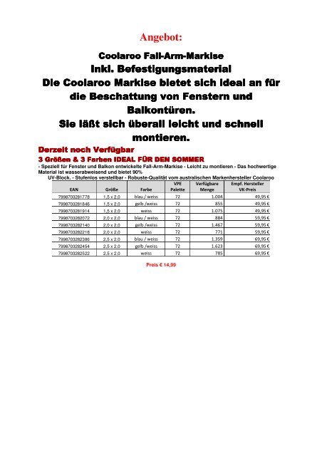 Angebot Coolaroo Markisen - stock-de