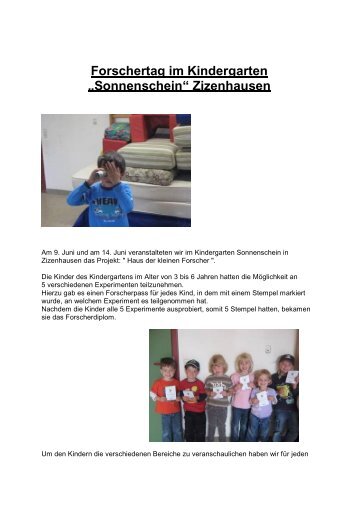 Forschertag im Kindergarten âSonnenscheinâ Zizenhausen