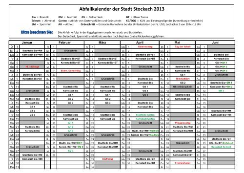 Abfallkalender der Stadt Stockach 2013