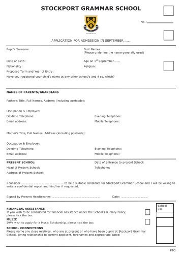 Download the Senior School admission form (pdf) - Stockport ...