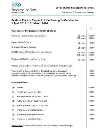 View a list of cemetery and burial fees - Stockton-on-Tees Borough ...