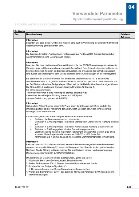 Verwendete Parameter - STÃBER ANTRIEBSTECHNIK GmbH + Co ...