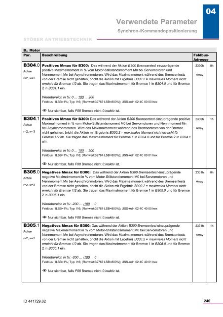 Verwendete Parameter - STÃBER ANTRIEBSTECHNIK GmbH + Co ...