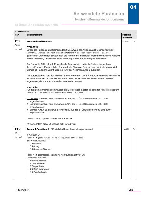 Verwendete Parameter - STÃBER ANTRIEBSTECHNIK GmbH + Co ...